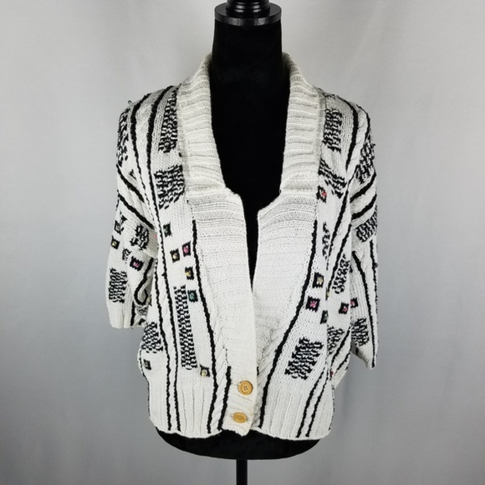 Gil Aimbez cardigan hand‎ knitted black/white Large